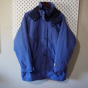 Helly Hansen Vintage Blue Full Zip Hooded Rain Jacket Coat Size Large